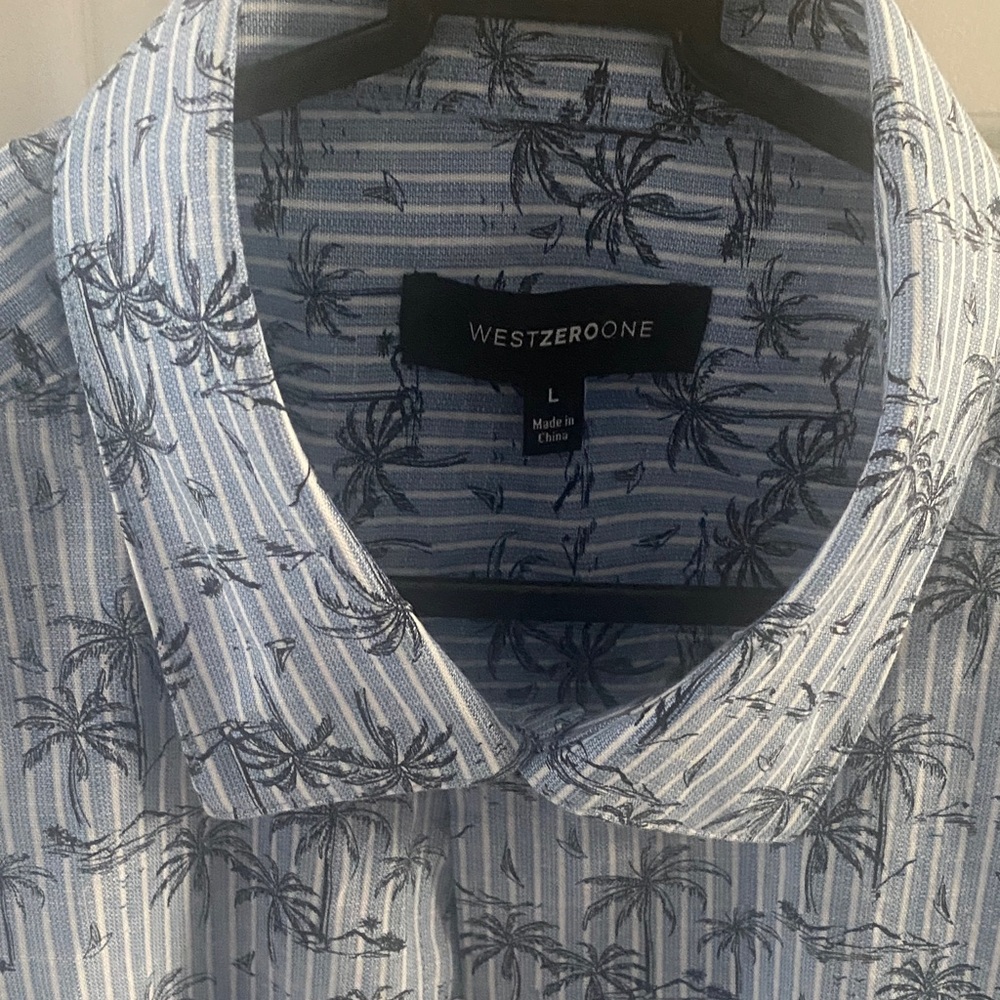 Blue Palm Print Men's Casual Shirt